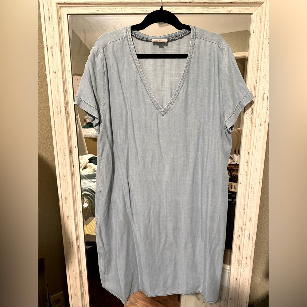 LOFT Chambray V-Neck Dress